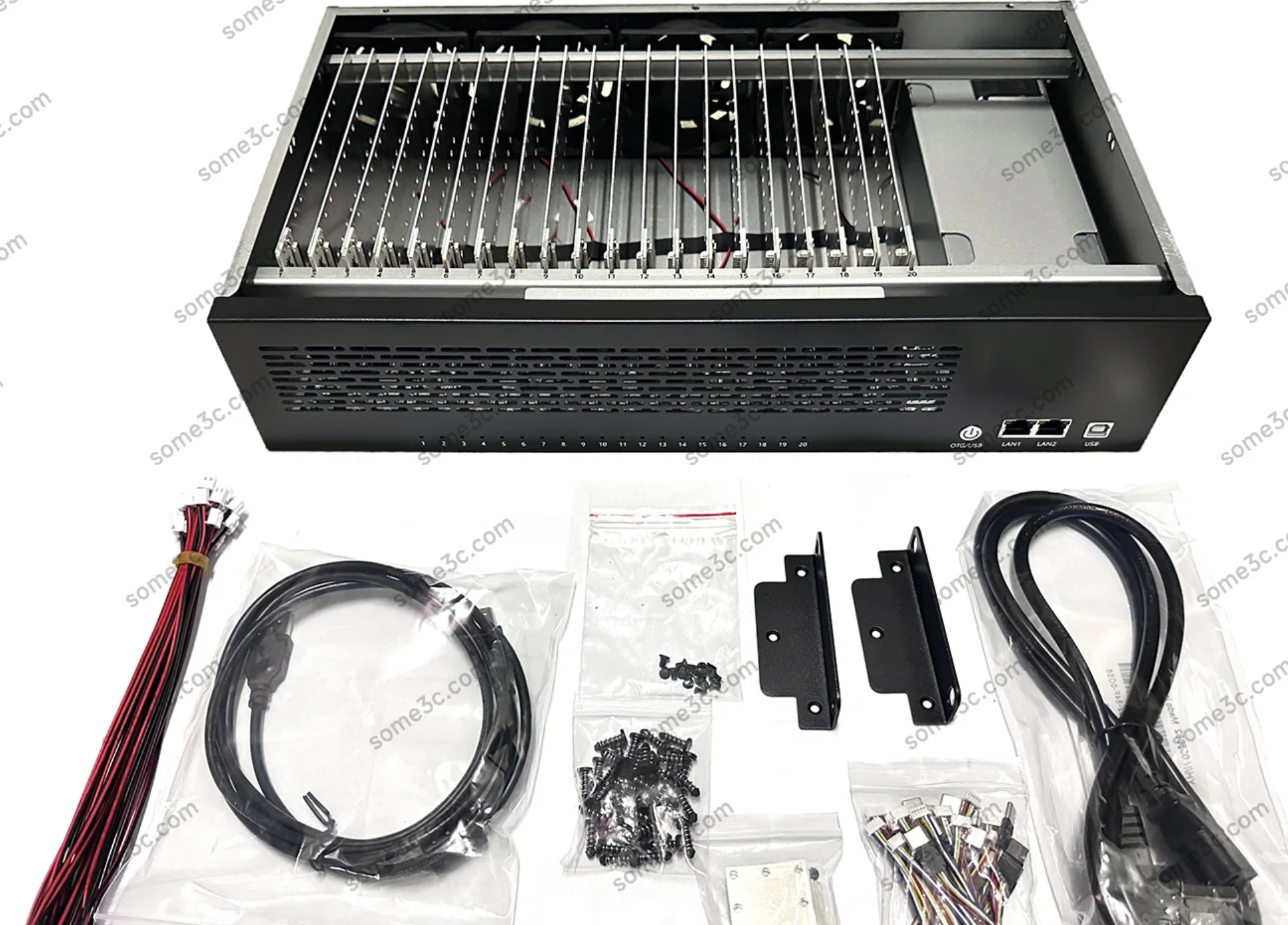 2U Server Rack Empty Box Mobile Phone Chassis 20 Cellphone Motherboard Shell Group Control Ethernet LAN USB OTG Connection Android Phone Box